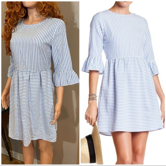 Ces Femme Dresses & Skirts - 🚫SOLD🚫 Adorable blue white striped seersucker dress